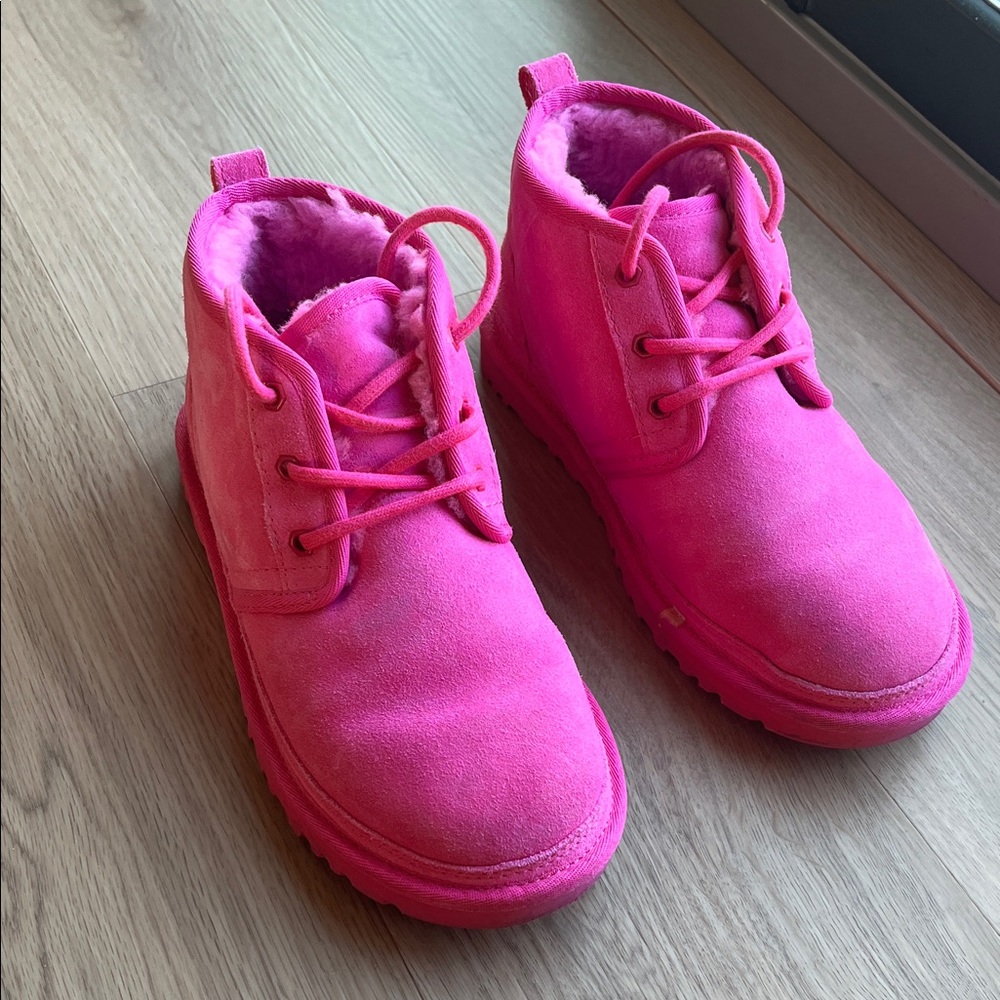 Women’s Hot Pink Suede Lace-Up Ankle Boots